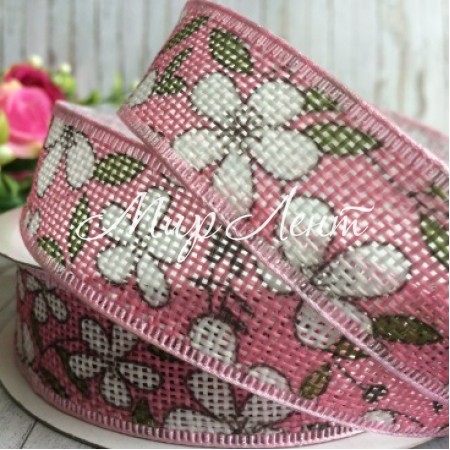 Стрічка з мішковини квітка, 2,5 см, світло-рожева