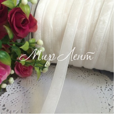 Стрічка велюр, 1 см, білий, метр