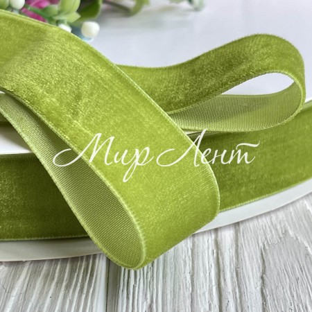 Лента велюр, 2,5 см, оливковый, метр