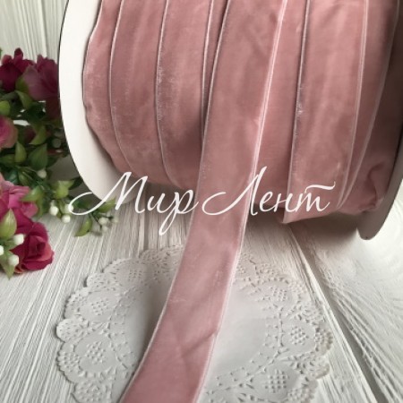 Стрічка велюр, 2,5 см, світло-пудровий, метр