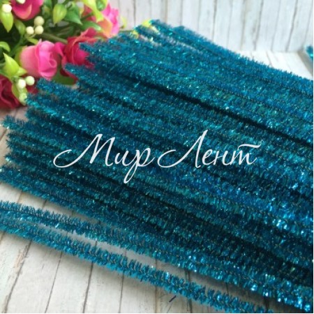 Синельний дріт з блискітками, 30 см, бірюзовий, ціна за шт.