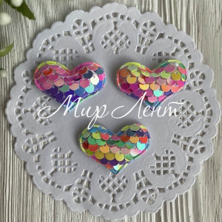 Аплікація серце з паєтками, 3,7 х3, 5 см, яскравий мікс, шт.