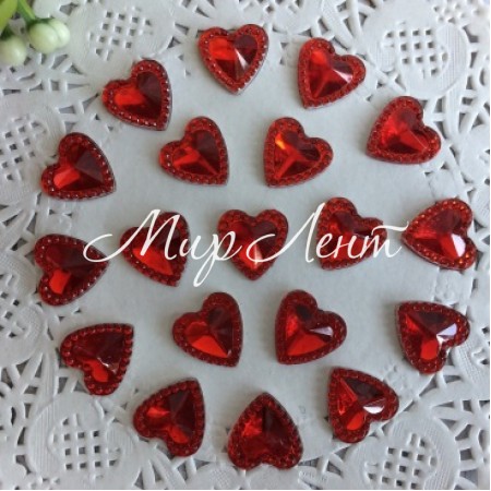 Серединка-хрусталька сердечко, 10 мм, красный, шт.