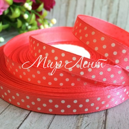 Атлас горох 0,9 см, корал, рулон 45 м