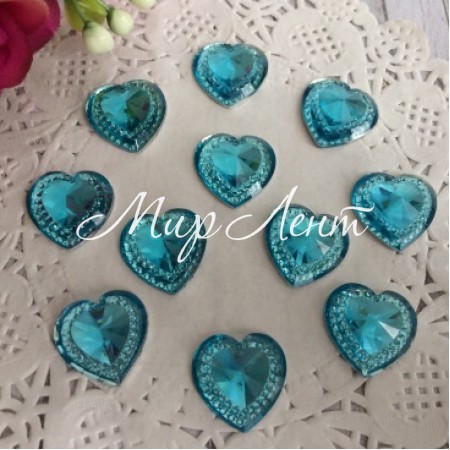 Серце кришталь, 16 мм, бірюзове, 1 шт.