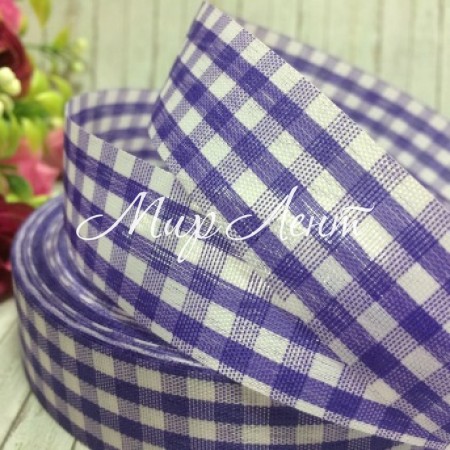 Лента тканевая, клетка, 2,5 см, фиолетовая