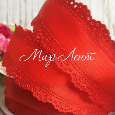Атлас з ажурним кантом, 3,5 см, червоний, метр