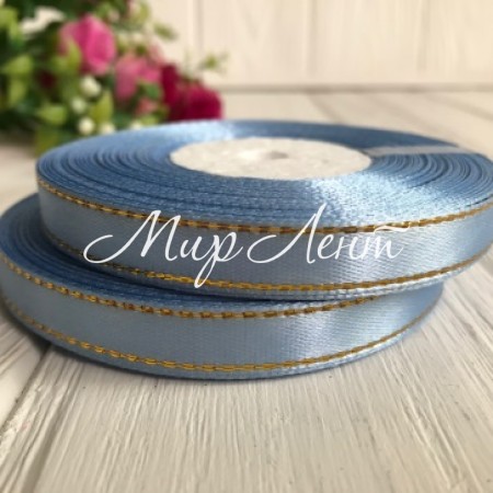 Атлас 0,9 см люрекс золото, блакитний, рулон 33 м