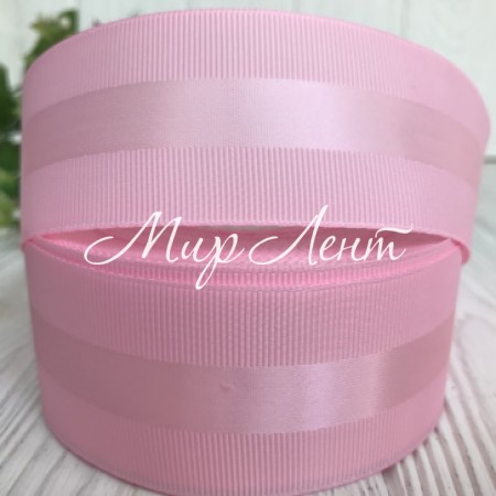 Репс с атласной полосой, 4 см, светло-розовый, метр