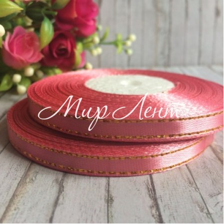 Атлас 0,6 см люрекс золото, пудровый, рулон 33 м