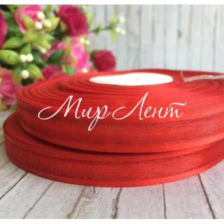 Органза с атласным кантом, 1,2 см, красный, рулон 45 м