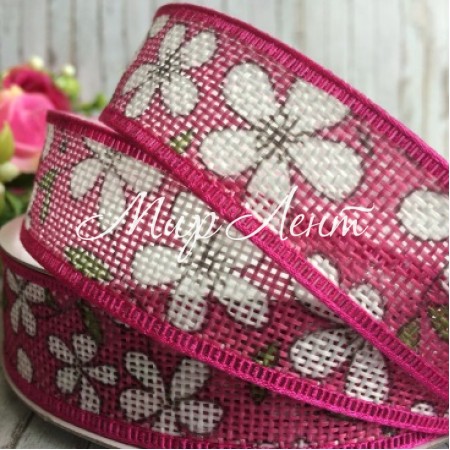 Стрічка з мішковини квітка, 2,5 см, малинова