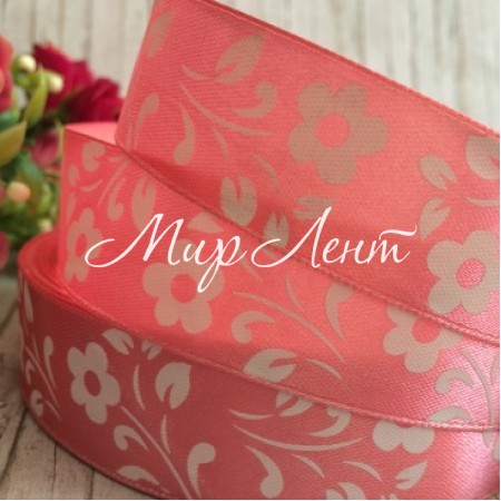 Атлас квітка-листик, 2,5 см, пудровий, метр