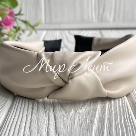 Обруч чалма из экокожи однотонный, 4 см, бежевый, шт.