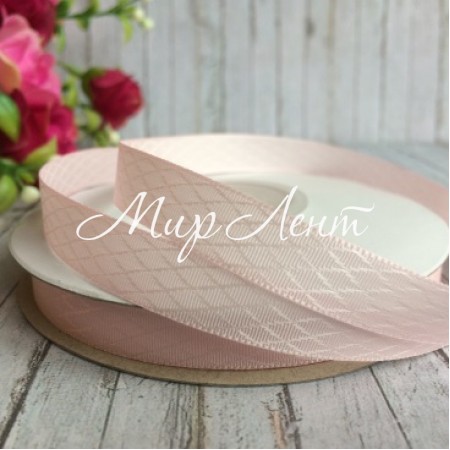 Атлас діагональ, 1 см, світло-рожевий, рулон 23 м