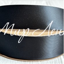 Атлас двосторонній (преміум), 2,5 см, чорний, метр