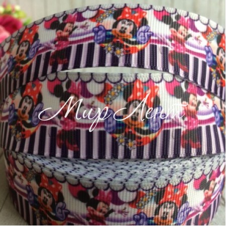 Репс 2,5 см, Мінні, біло-лілово-чорна смужка, 1 м