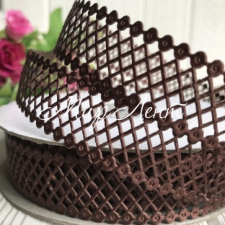 Мереживна стрічка сіточка, 2 см, шоколадний, метр