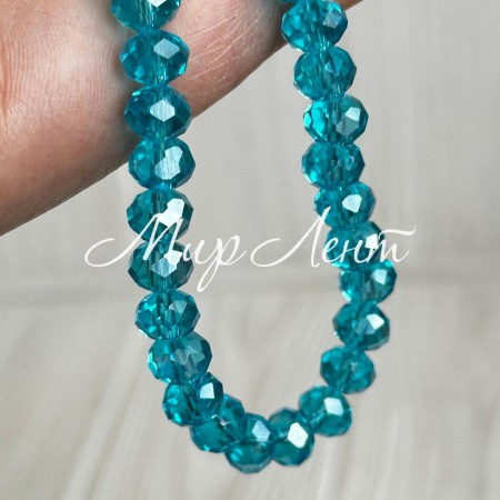 Бусини Рондель кришталь, 8 мм, світло-бірюзові, нитка 65-68 шт.