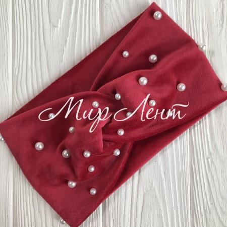 Пов'язка спорт велюр із перлами, 11 см, малиново-червоний, шт.