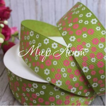 Репс 2,5 см, маленький цветочек, оливковый