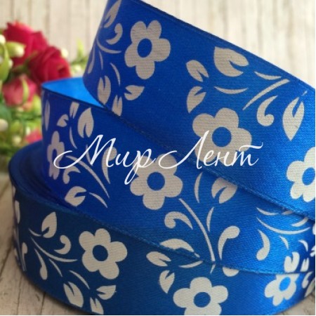 Атлас квітка-листик, 2,5 см, темно-синій, метр