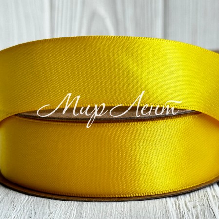 Атлас двосторонній (преміум), 2,5 см, жовтий, метр