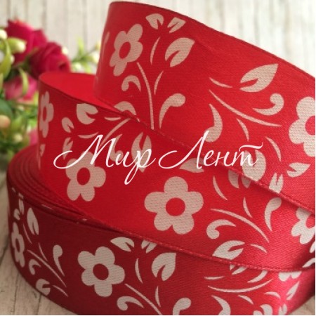 Атлас квітка-листик, 2,5 см, бургунді, метр