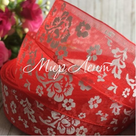 Органза півонія, 2,5 см, червоний