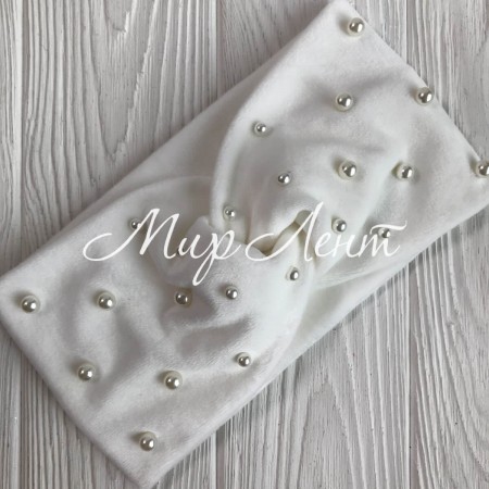 Пов'язка спорт велюр із перлами, 11 см, білий, шт.