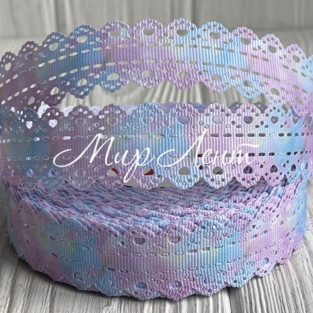 Репс з перфорацією серце, 2,5 см, пастельний омбре, метр