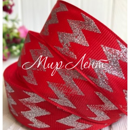 Репс 2,5 см, срібний шеврон на червоному
