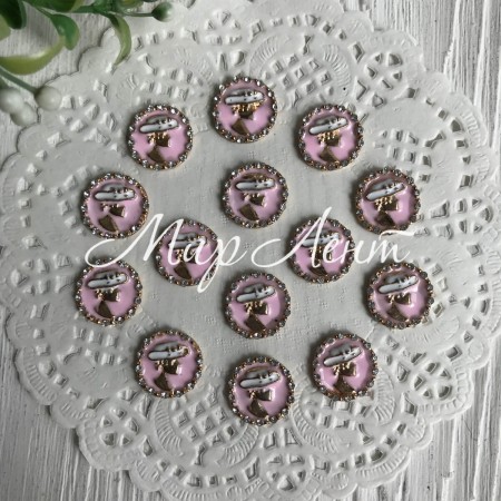 Серединка метал кругла з дівчиною в капелюсі, 17 мм, рожевий, шт.