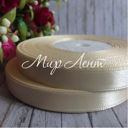 Атлас 0,9 см, молочний, рулон 33 м