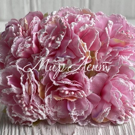 Хризантема тканинна з білим кантом, 4,5 см, рожева, пучок