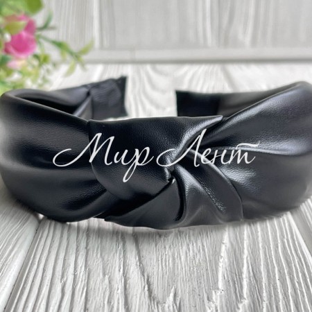 Обруч чалма из экокожи однотонный, 4 см, черный, шт.