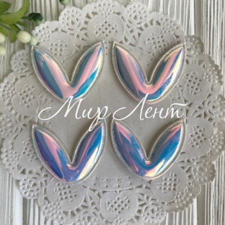 Аплікація лакові вушка, 3х3, 5 см, білий хамелеон, шт.