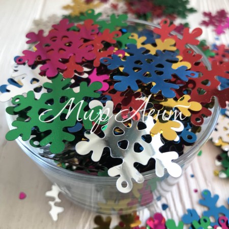 Сніжинка-паєтка, 4 см, кольоровий мікс, 1 шт.