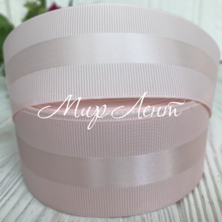 Репс з атласною смугою, 4 см, персиковий, метр