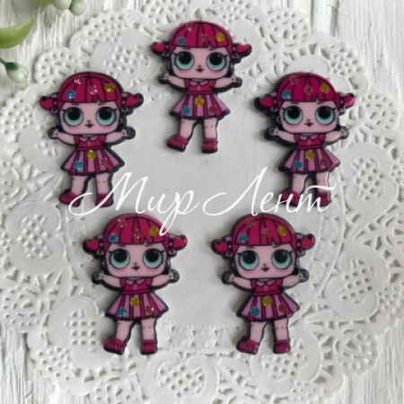 Кабошон Lol зі стразами, 3,5 см, в смугастій сукні малиновій, шт.