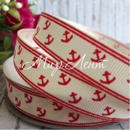 Репс 1,5 см, якорь, молочный с красным