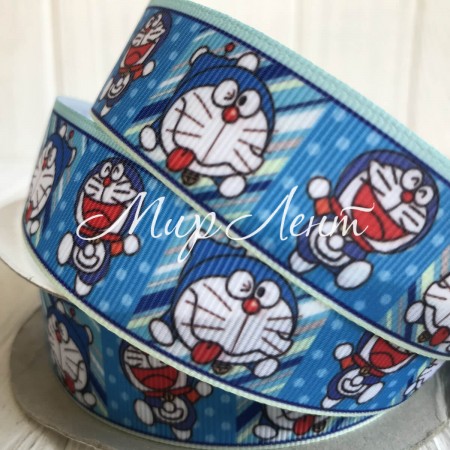 Репс 2,5 см, кот Дораэмон, синий, метр