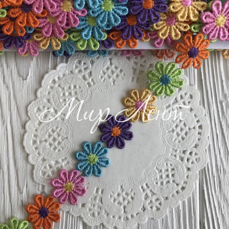 Кружево отрывное цветочек, 2,5 см, микс цветов, метр