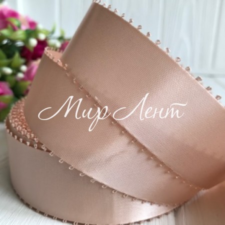 Атлас двосторонній з петельками 2,5 см, бежевий, метр