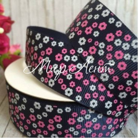 Репс 2,5 см, маленький цветочек, сапфировый