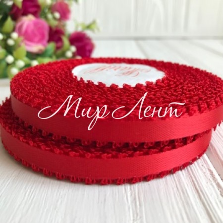 Атлас двосторонній з петельками 0,6 см, червоний, рулон 20 ярдів