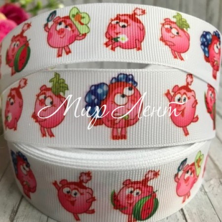 Репс 2,5 см, Смішарики Нюша, білий, 1 м