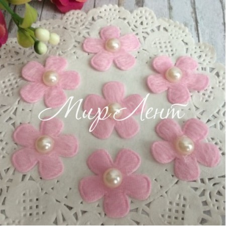 Квіточка з фетру з перлами, 2,5 см, світло-рожева