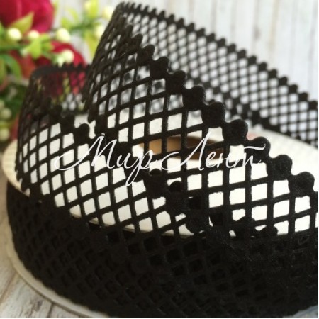 Мереживна стрічка сіточка, 2 см, чорний, метр