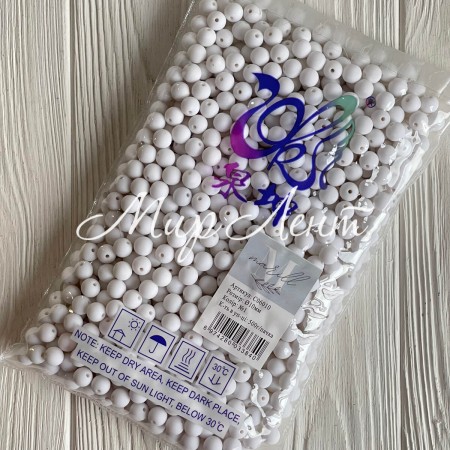 Бусина матова "Зефірка", 8 мм, біла, шт.